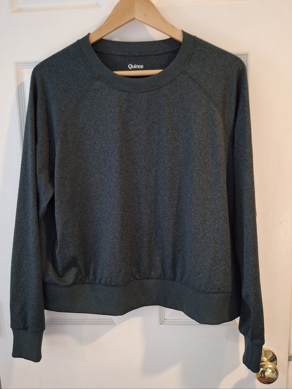 Quince Top Womens M Flowknit Pullover Crew Performance Long Sleeve Heather Green